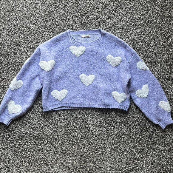 Cute Altard State Purple Crop Top with White Hearts Women’s Small Cozy Crop Top - Picture 1 of 6